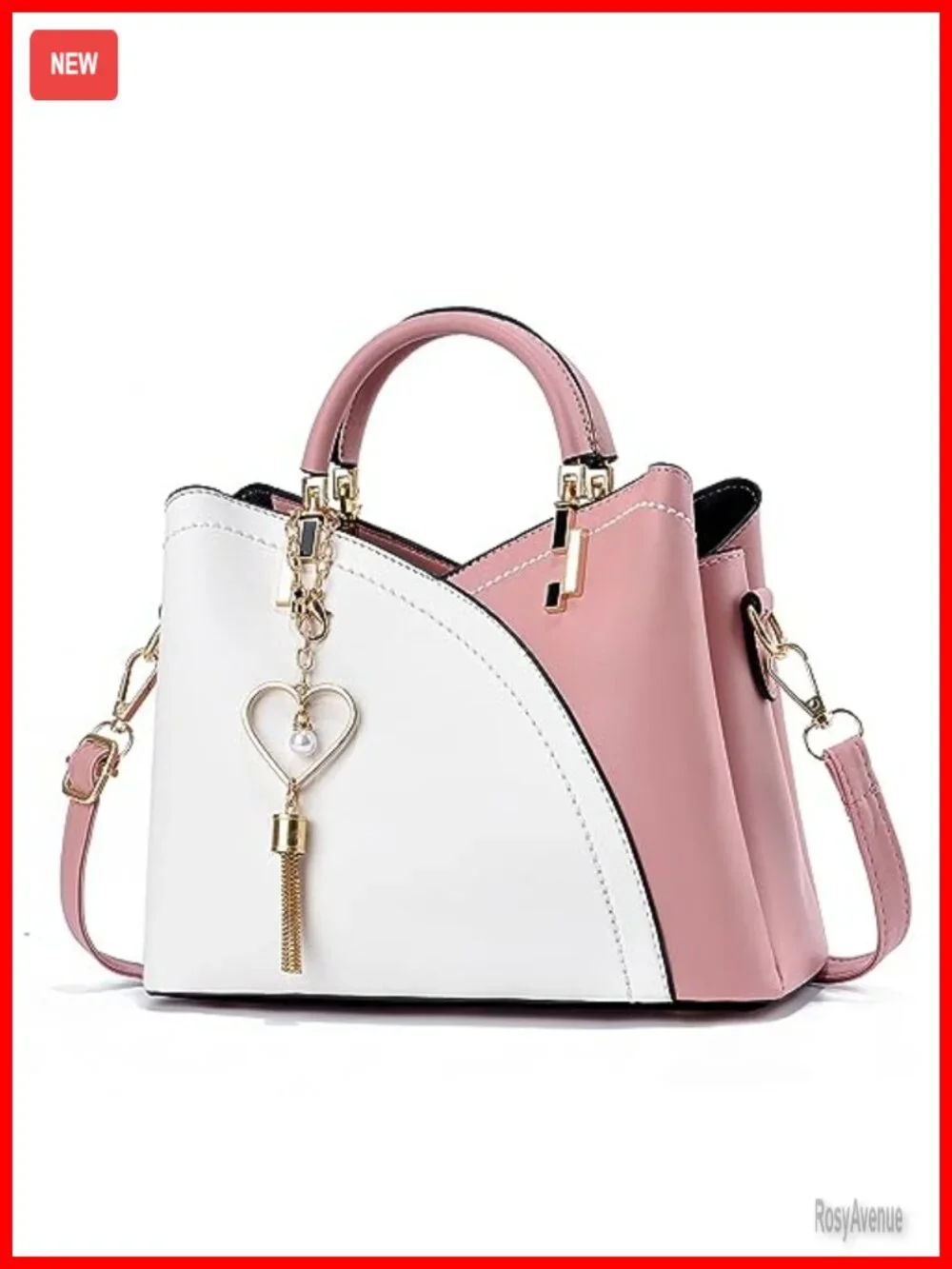 Small Faux Leather Crossbody Bag with Metal Pendant Lightweight Shoulder Satchel